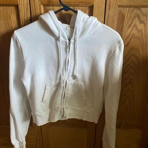 Brandy Melville  white cropped Christy hoodie zip up